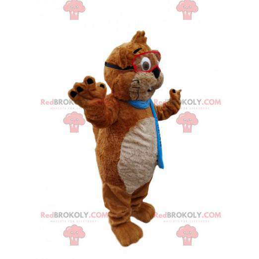 Mascot castor marrón y blanco con gafas - Redbrokoly.com