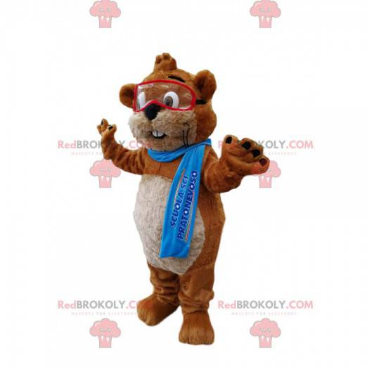 Mascot brown and white beaver with glasses - Redbrokoly.com