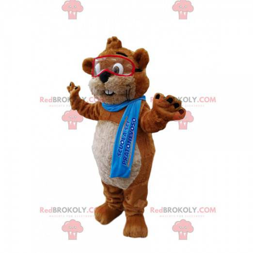 Maskot hnědý a bílý bobr s brýlemi - Redbrokoly.com