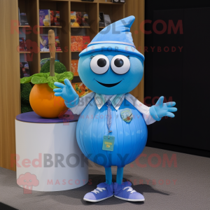 Sky Blue Melon mascot costume character dressed with a Oxford Shirt and Necklaces