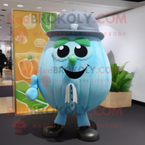 Sky Blue Melon mascot costume character dressed with a Oxford Shirt and Necklaces