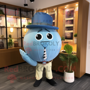 Sky Blue Melon mascot costume character dressed with a Oxford Shirt and Necklaces