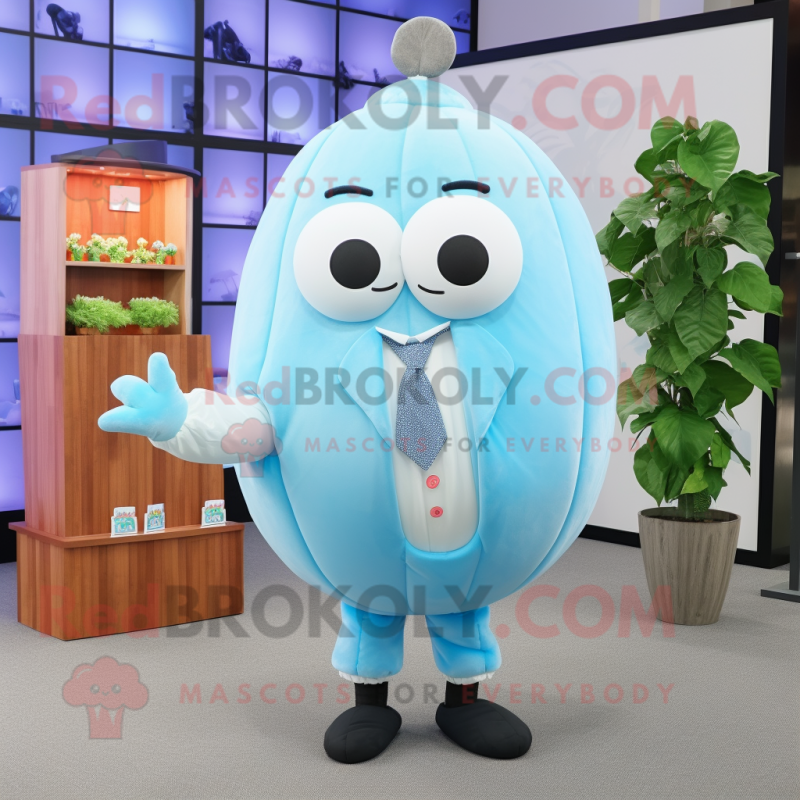 Sky Blue Melon mascot costume character dressed with a Oxford Shirt and Necklaces