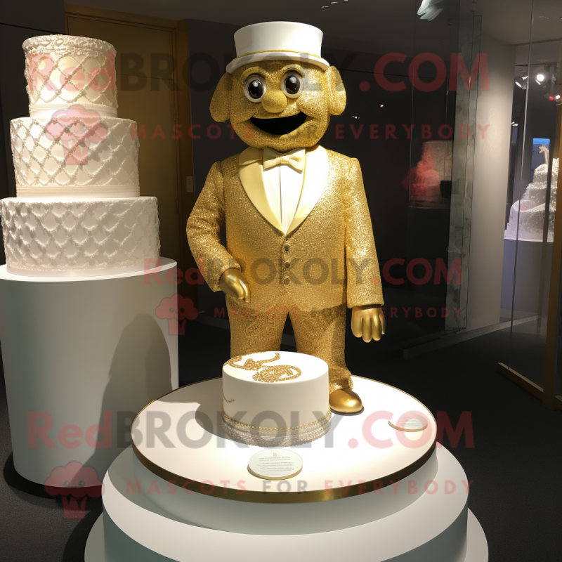 Gold Wedding Cake mascot costume character dressed with a Henley Tee and Cufflinks Gold Wedding Cake mascot costume character dressed with a Henley Tee and Cufflinks