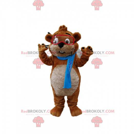 Bruine en witte bever mascotte met een bril - Redbrokoly.com