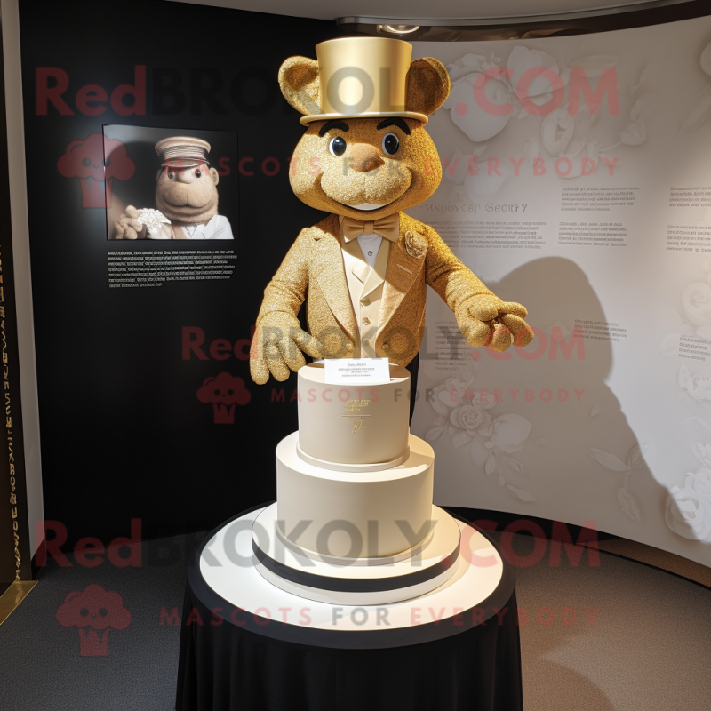 Gold Wedding Cake mascot costume character dressed with a Henley Tee and Cufflinks Gold Wedding Cake mascot costume character dressed with a Henley Tee and Cufflinks