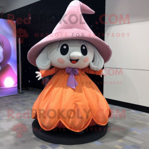 Peach Witch'S Hat mascot costume character dressed with a Dress and Wraps