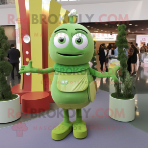 Olive Momentum mascot costume character dressed with a Midi Dress and Clutch bags