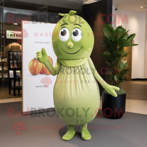 Olive Momentum mascot costume character dressed with a Midi Dress and Clutch bags
