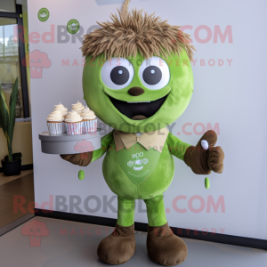 Olive Cupcake mascot costume character dressed with a Henley Tee and Tie pins