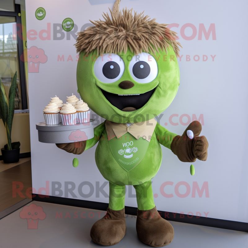 Olive Cupcake mascot costume character dressed with a Henley Tee and Tie pins