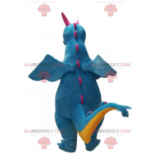 Very smiling blue and yellow dragon mascot. Dragon costume -