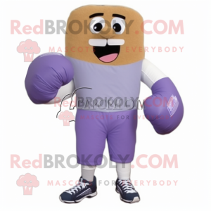 Lavender Boxing Glove mascot costume character dressed with a Capri Pants and Shoe clips