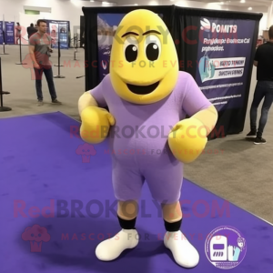 Lavender Boxing Glove mascot costume character dressed with a Capri Pants and Shoe clips