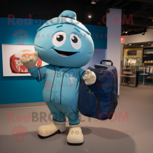 Cyan Baseball Glove mascot costume character dressed with a T-Shirt and Briefcases