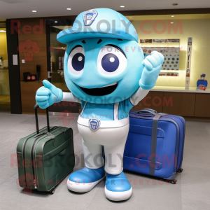 Cyan Baseball Glove mascot costume character dressed with a T-Shirt and Briefcases