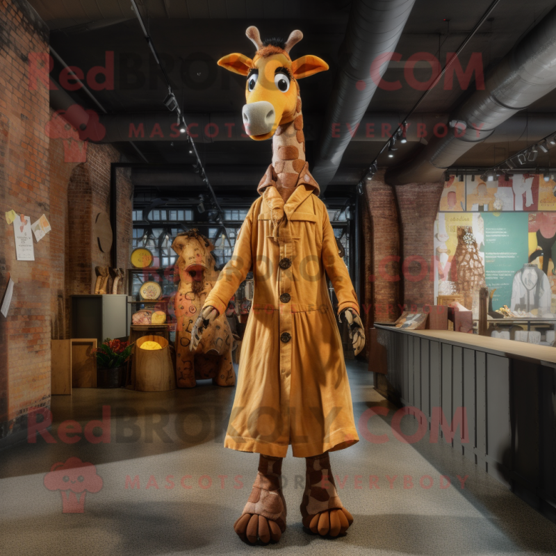 Rust Giraffe mascot costume character dressed with a Maxi Dress and Suspenders Rust Giraffe mascot costume character dressed with a Maxi Dress and Suspenders