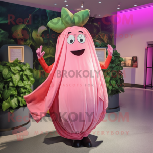 Pink Zucchini mascot costume character dressed with a Wrap Skirt and Cufflinks