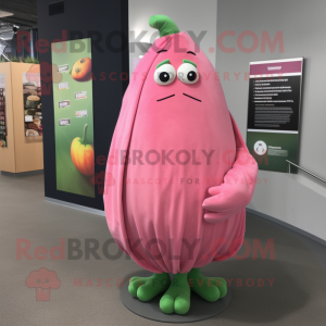 Pink Zucchini mascot costume character dressed with a Wrap Skirt and Cufflinks