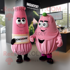 Pink Zucchini mascot costume character dressed with a Wrap Skirt and Cufflinks