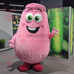 Pink Zucchini mascot costume character dressed with a Wrap Skirt and Cufflinks