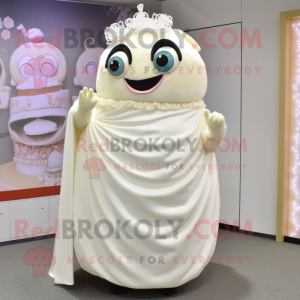 Cream Sushi mascot costume character dressed with a Wedding Dress and Bracelet watches