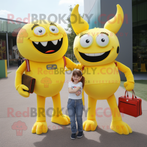 Yellow Devil maskot kostym...