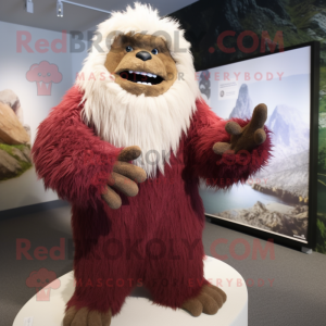 Maroon Yeti mascot costume character dressed with a Corduroy Pants and Shawls