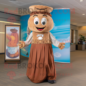 Brown Clam Chowder mascot costume character dressed with a Maxi Dress and Belts