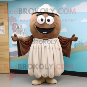 Brown Clam Chowder mascot costume character dressed with a Maxi Dress and Belts