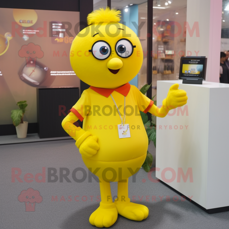 Yellow Aglet mascot costume character dressed with a Blouse and Bracelet watches