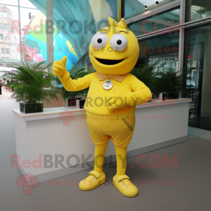 Yellow Aglet mascot costume character dressed with a Blouse and Bracelet watches