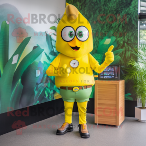 Yellow Aglet mascot costume character dressed with a Blouse and Bracelet watches