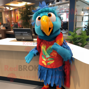 nan Macaw mascot costume character dressed with a Mini Skirt and Beanies