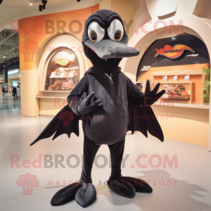 Black Pterodactyl mascot costume character dressed with a Sweatshirt and Shoe laces