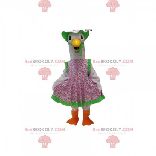 Mascota de ganso con un vestido de campo. Disfraz de ganso -