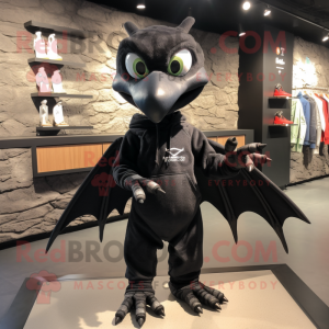 Black Pterodactyl mascot costume character dressed with a Sweatshirt and Shoe laces