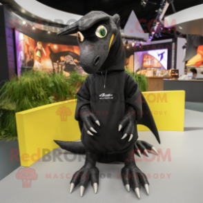 Black Pterodactyl mascot costume character dressed with a Sweatshirt and Shoe laces