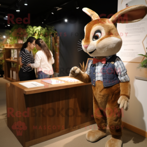 Brown Rabbit mascot costume character dressed with a Oxford Shirt and Watches