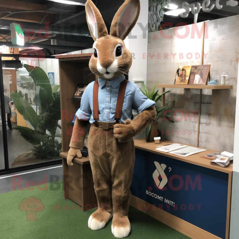 Brown Rabbit mascot costume character dressed with a Oxford Shirt and Watches