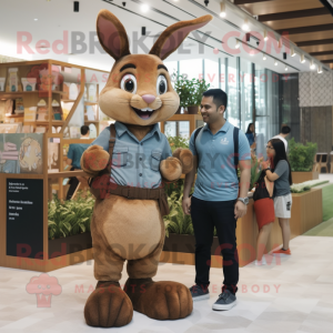 Brown Rabbit mascot costume character dressed with a Oxford Shirt and Watches