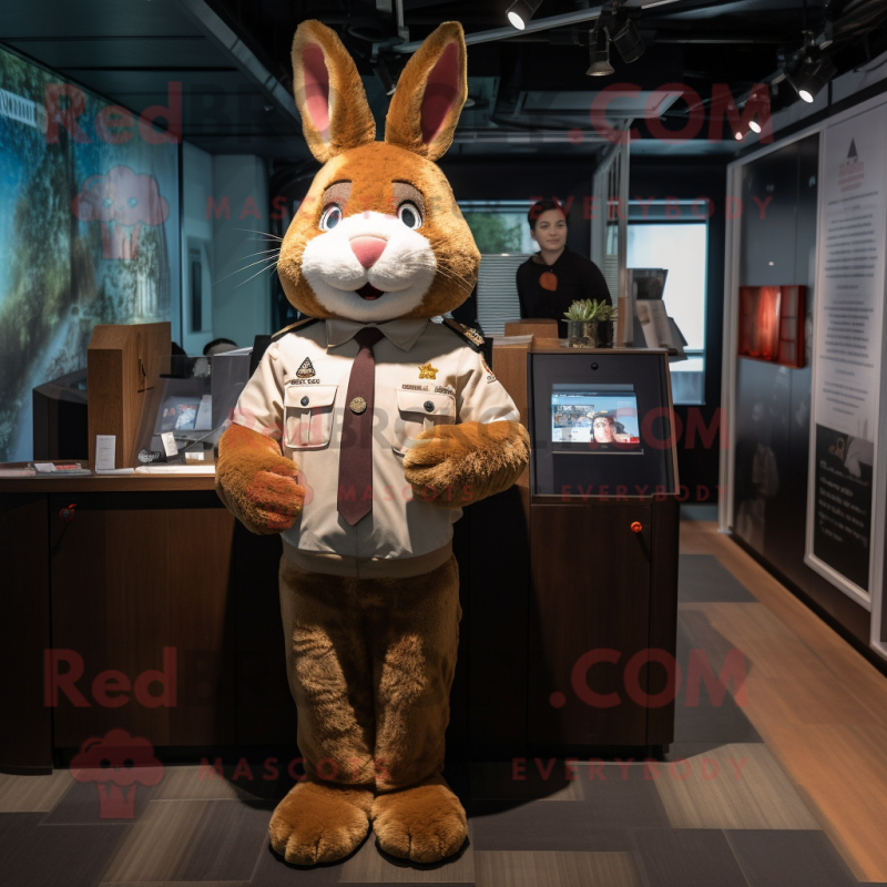 Brown Rabbit mascot costume character dressed with a Oxford Shirt and Watches