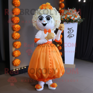 Orange Pop Corn mascot costume character dressed with a Wedding Dress and Digital watches