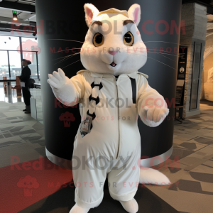 White Flying Squirrel mascot costume character dressed with a Dress Pants and Keychains