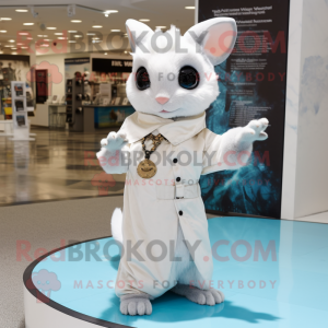 White Flying Squirrel mascot costume character dressed with a Dress Pants and Keychains