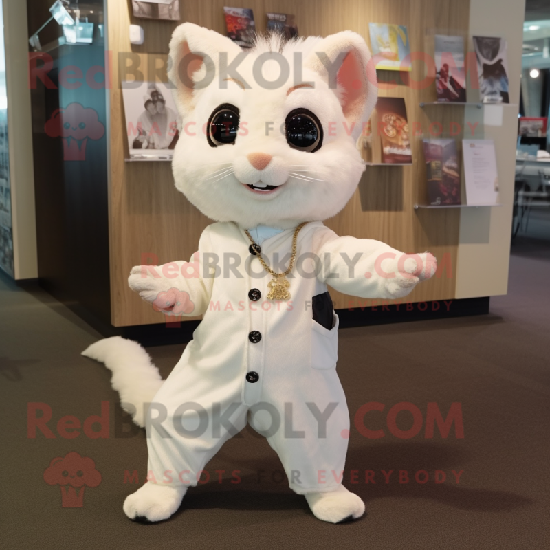 White Flying Squirrel mascot costume character dressed with a Dress Pants and Keychains