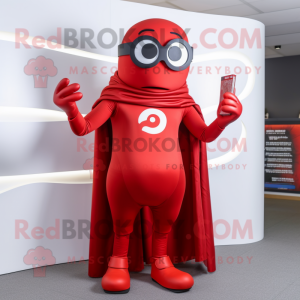 Red Superhero mascot costume character dressed with a Wrap Dress and Reading glasses