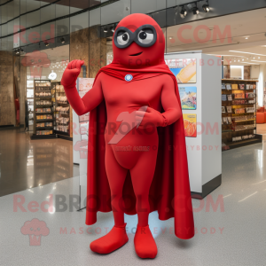 Red Superhero mascot costume character dressed with a Wrap Dress and Reading glasses