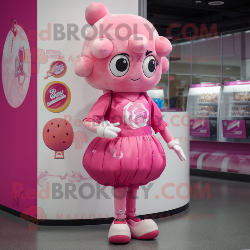 Pink Candy mascot costume character dressed with a Shorts and Headbands Pink Candy mascot costume character dressed with a Shorts and Headbands