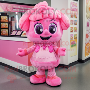 Pink Candy mascot costume character dressed with a Shorts and Headbands